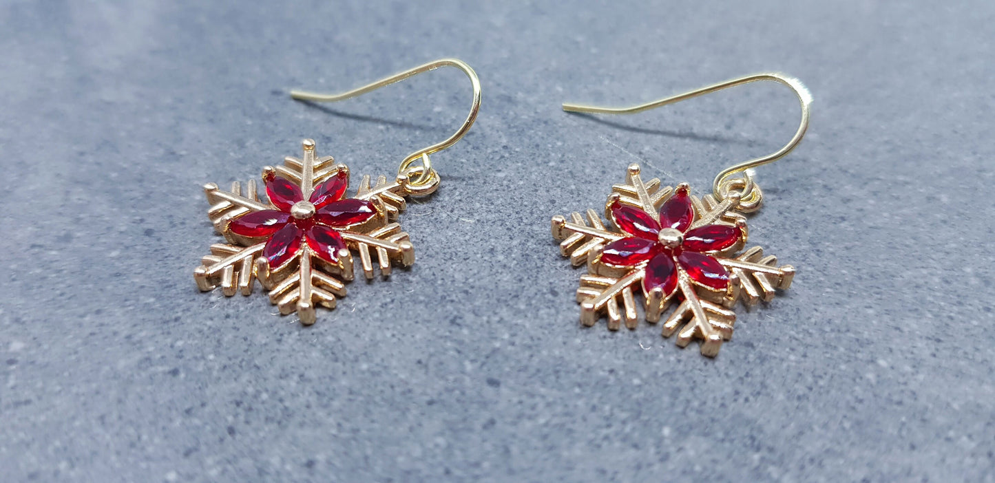 Snowflake Earrings, Hypoallergenic Ear Wires, Gold Snowflake Earrings, Christmas Earrings, Brass Earrings, Festive Earrings