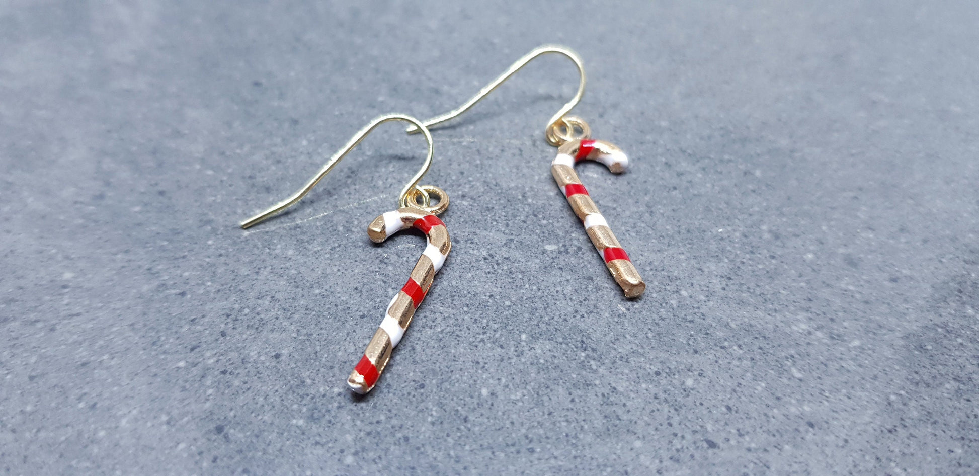 Candy Cane Earrings, Hypoallergenic Ear Wires, Gold Enamelled Earrings, Christmas Earrings, Party Earrings, Festive Earrings