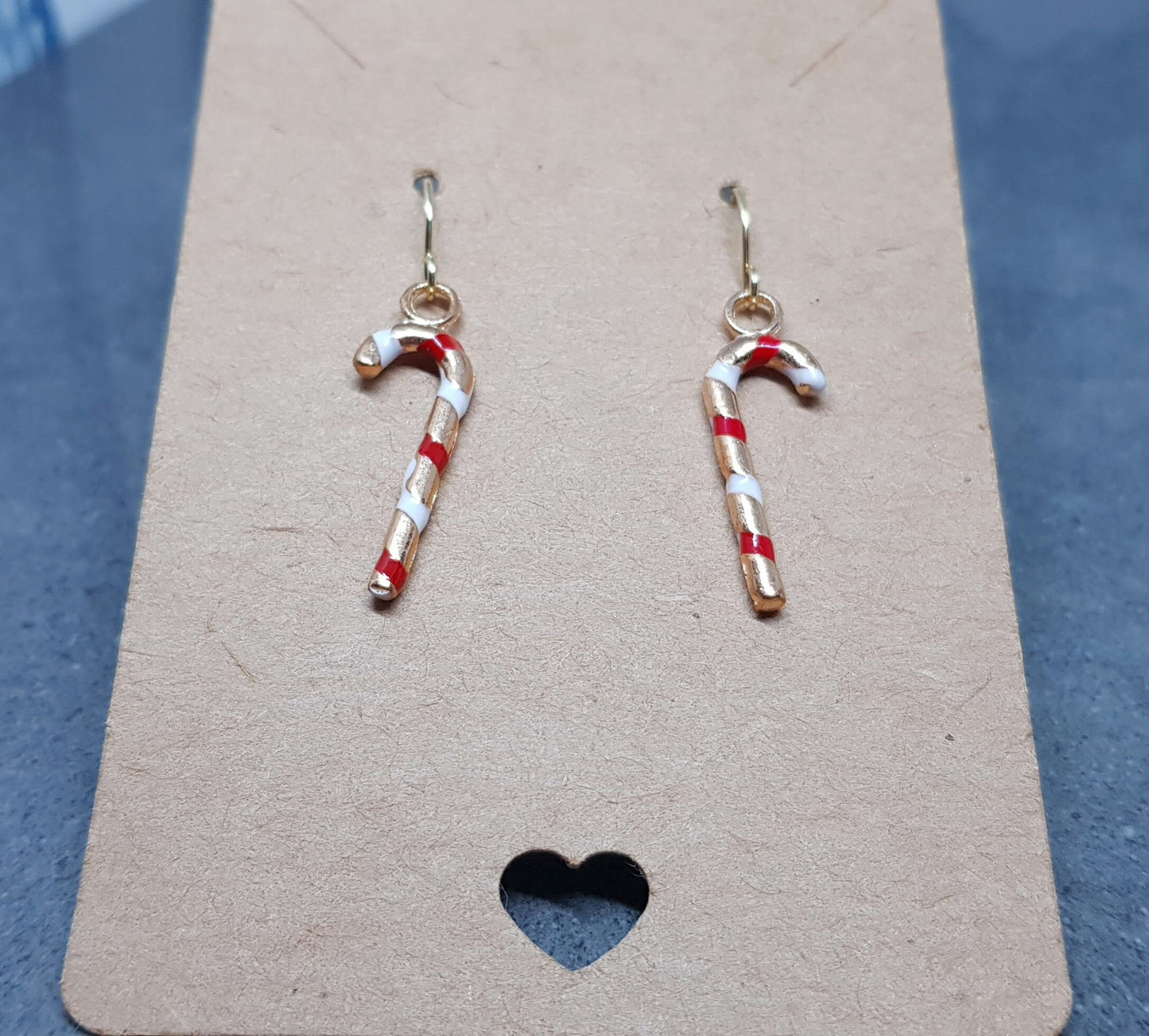 Candy Cane Earrings, Hypoallergenic Ear Wires, Gold Enamelled Earrings, Christmas Earrings, Party Earrings, Festive Earrings