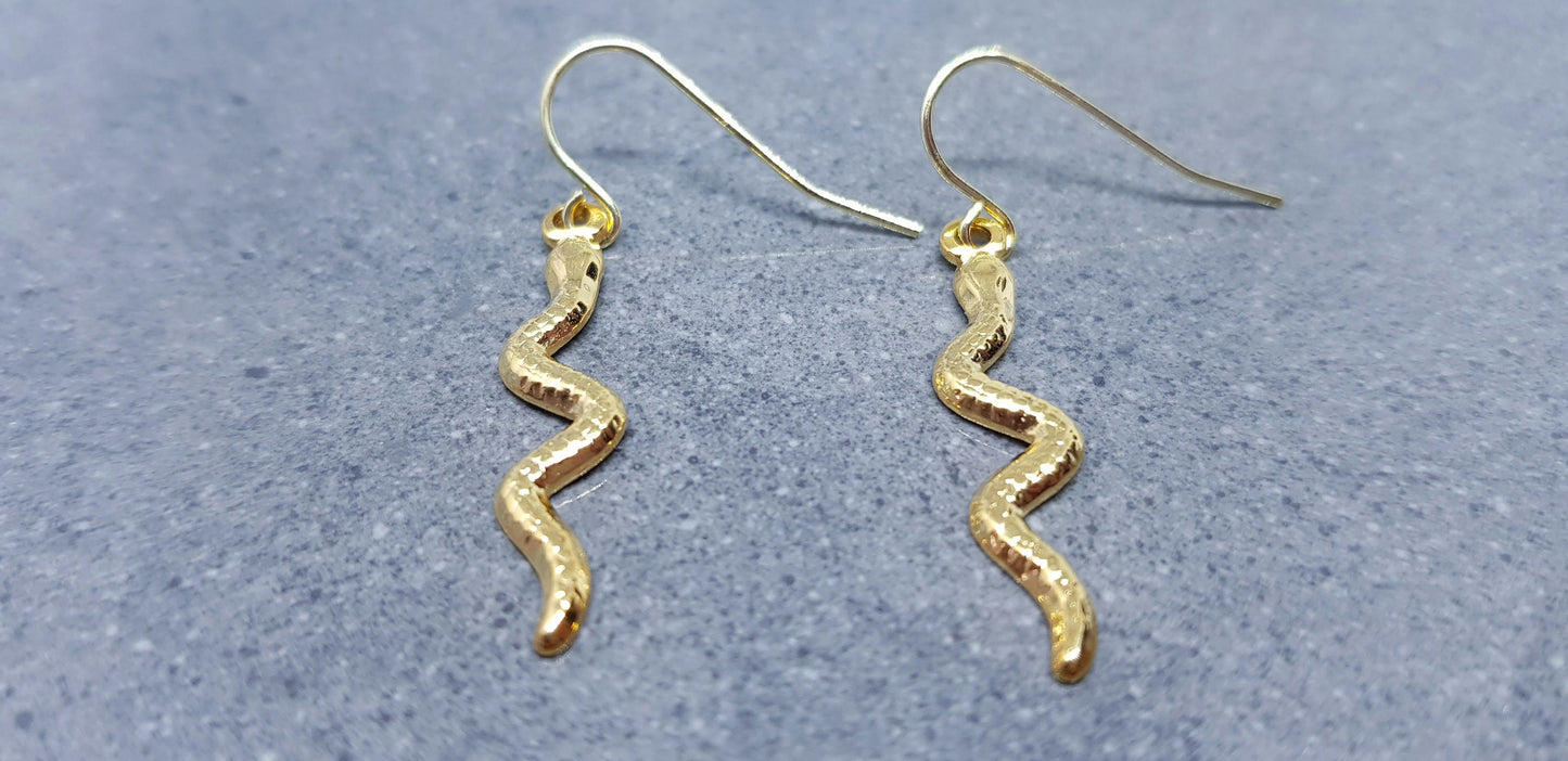 Snake Earrings, Hypoallergenic Ear Wires, Gold Snake Earrings, Gold Earrings
