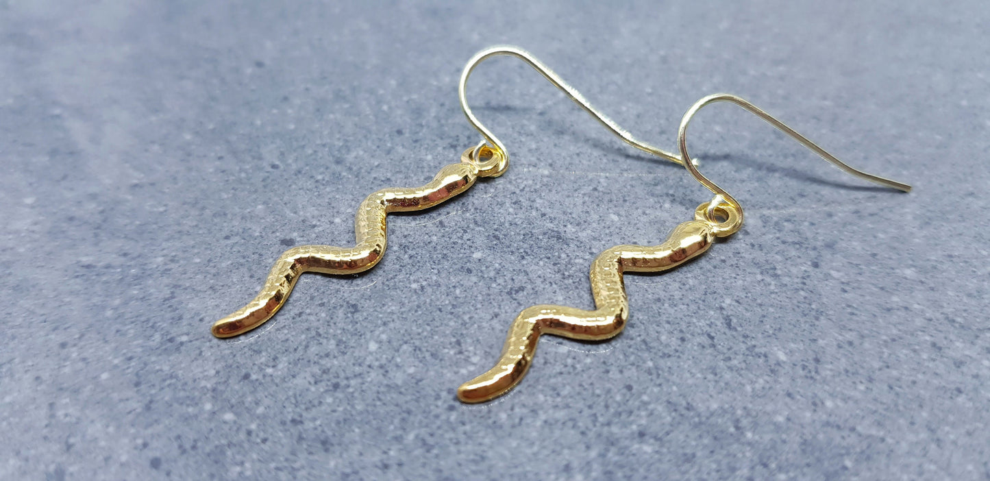 Snake Earrings, Hypoallergenic Ear Wires, Gold Snake Earrings, Gold Earrings