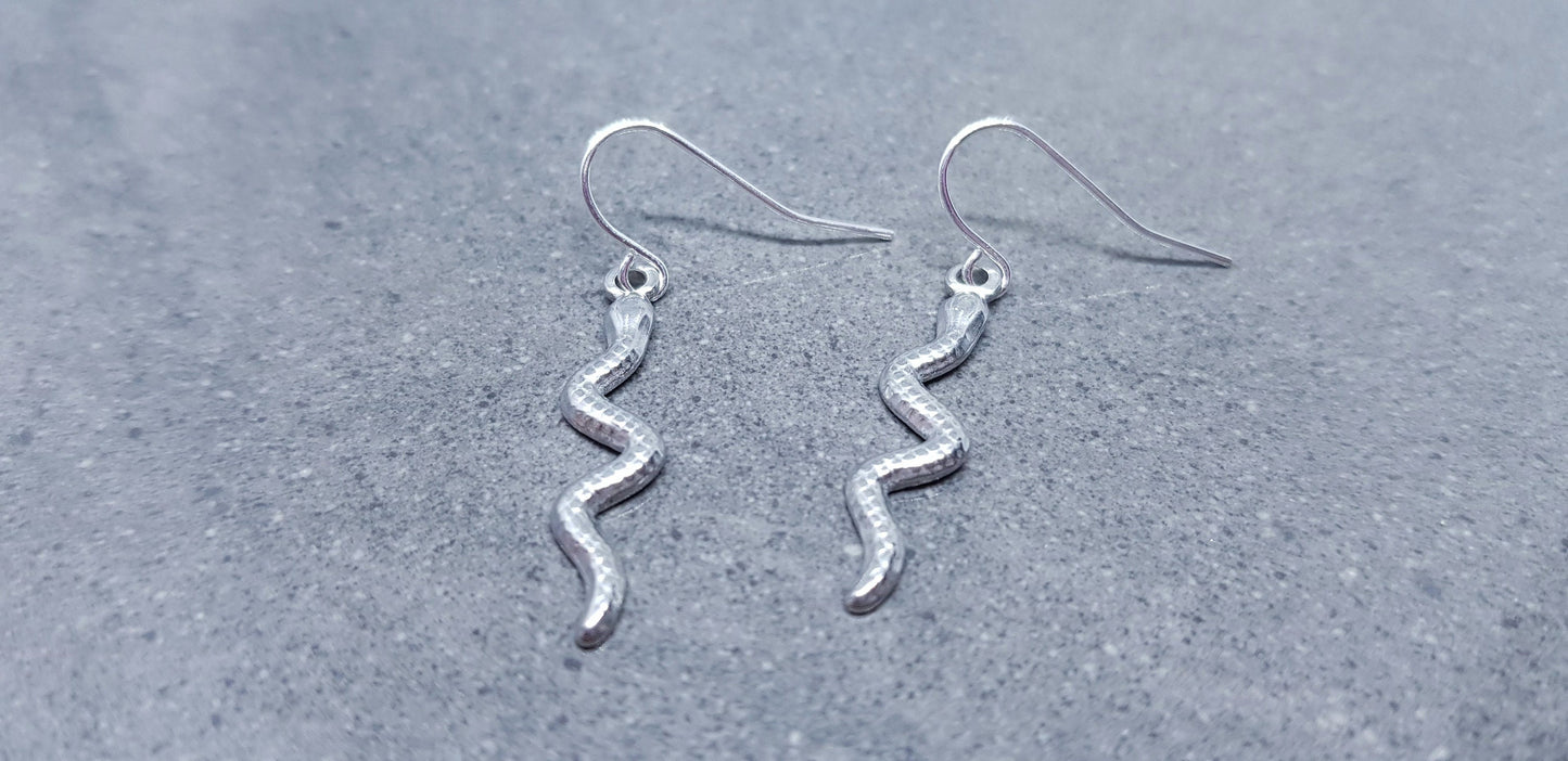Snake Earrings, Hypoallergenic Ear Wires, Stainless Steel Snake Earrings, Silver Earrings