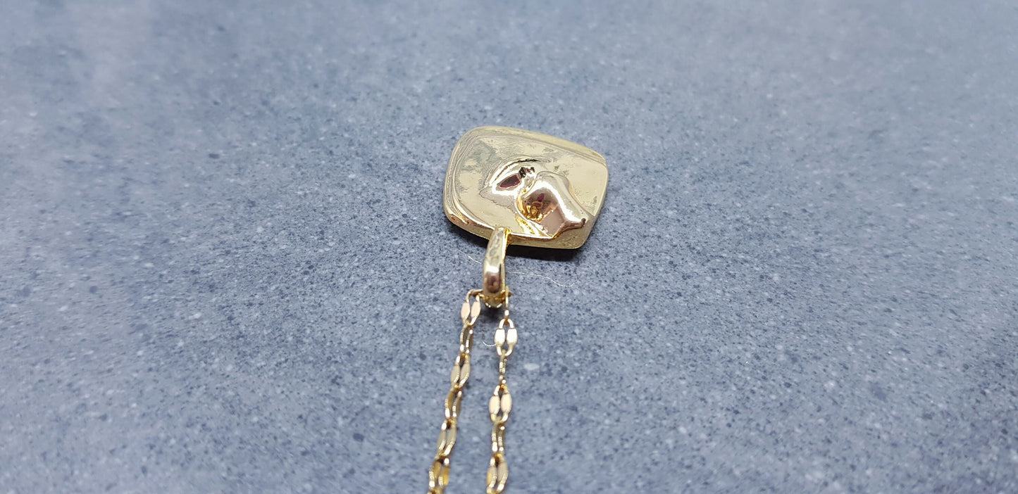 Human Face Necklace, Brass Pendant Necklace, Gold Plated Necklace, Face Jewelry