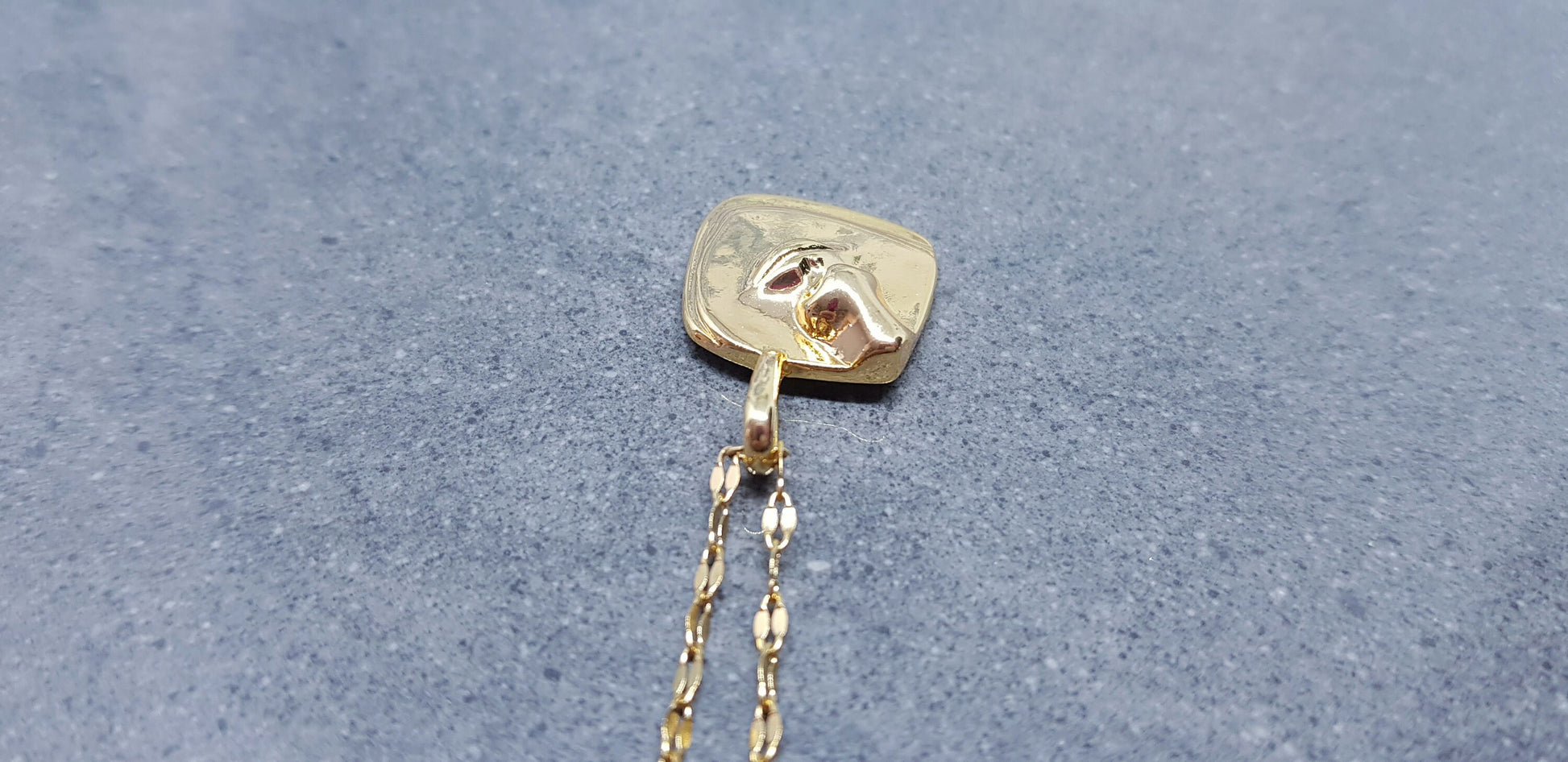 Human Face Necklace, Brass Pendant Necklace, Gold Plated Necklace, Face Jewelry