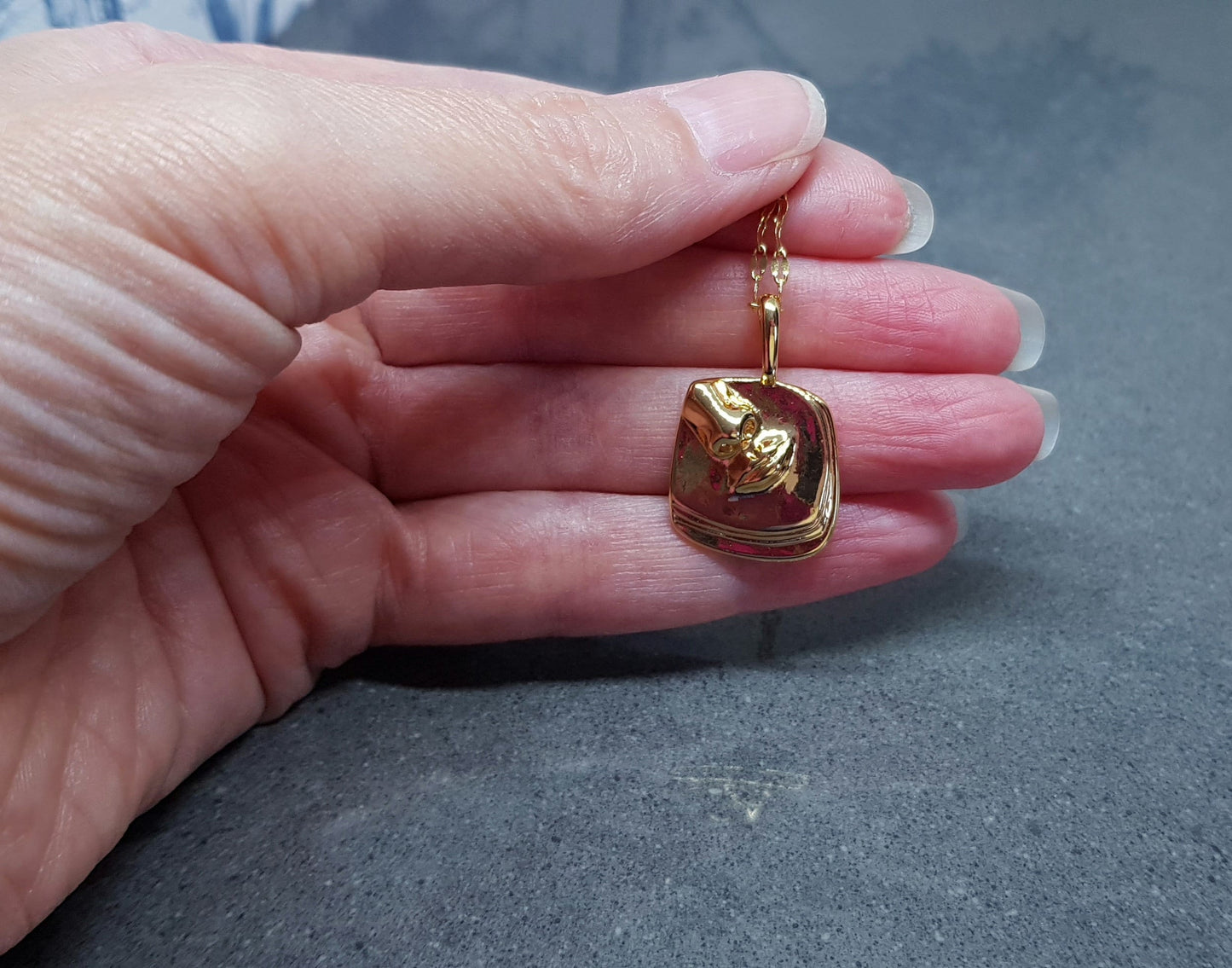 Human Face Necklace, Brass Pendant Necklace, Gold Plated Necklace, Face Jewelry