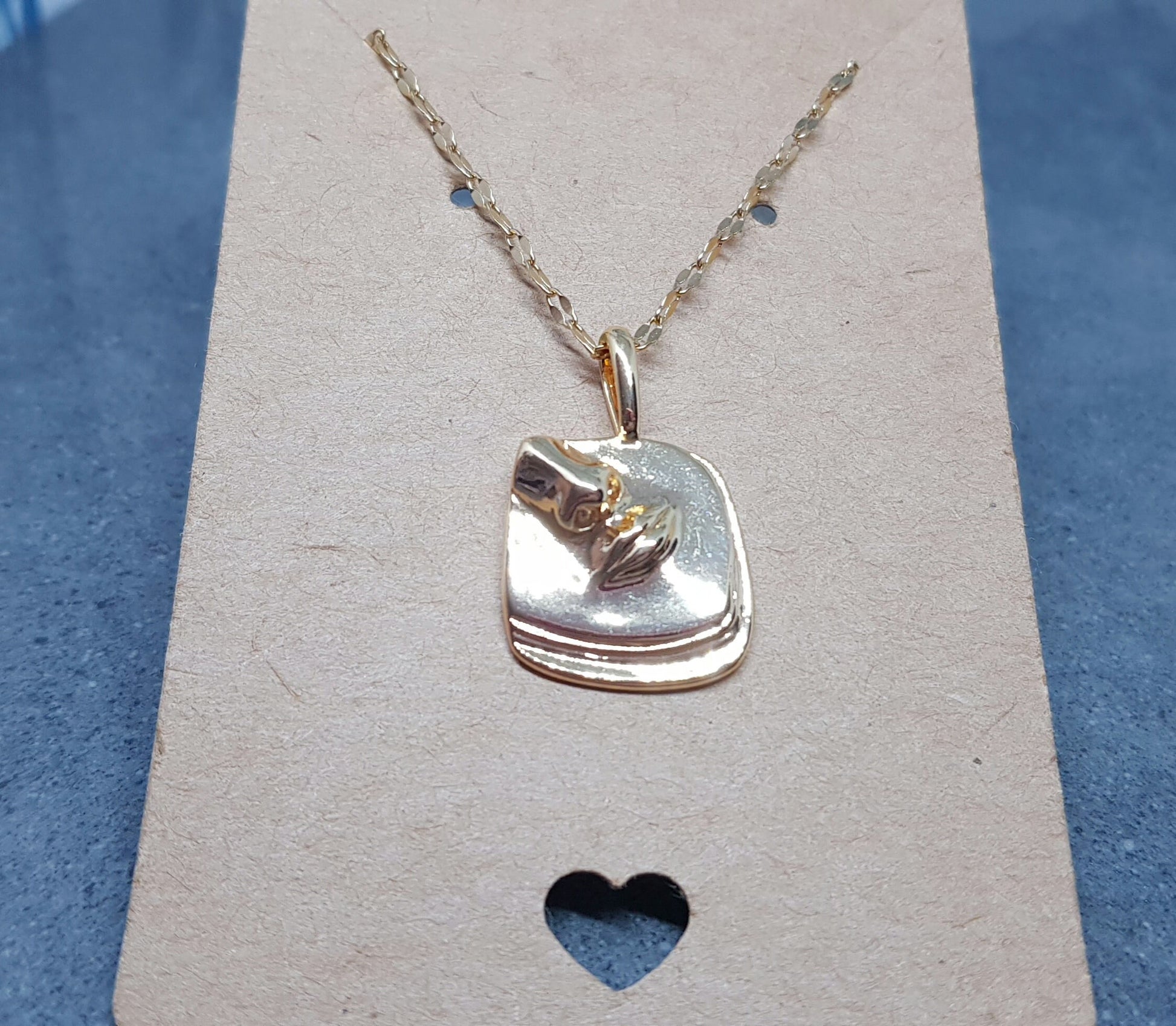 Human Face Necklace, Brass Pendant Necklace, Gold Plated Necklace, Face Jewelry