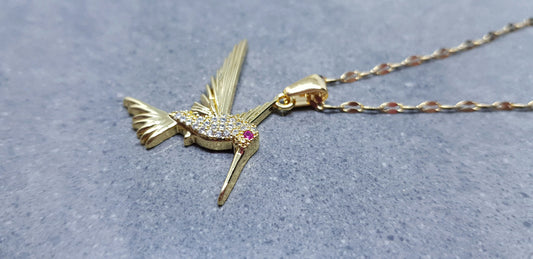 Hummingbird Necklace, Brass Micro Pave Cubic Zirconia Jewellery, Gold Jewellery, Bird Necklace