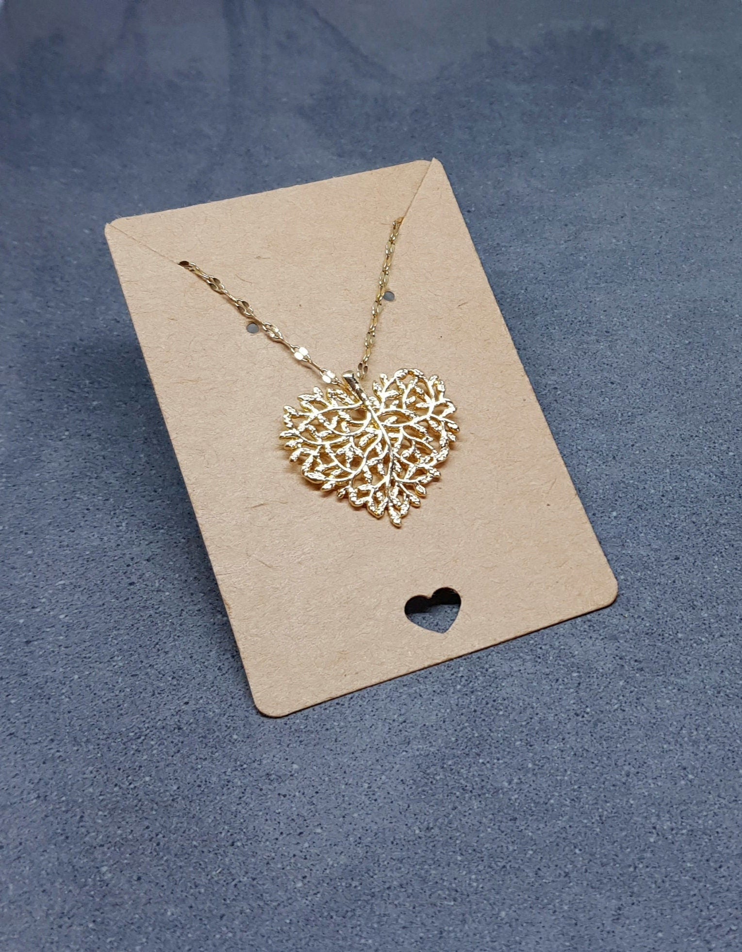 Gold plated heart tree branch necklace with stainless steel chain