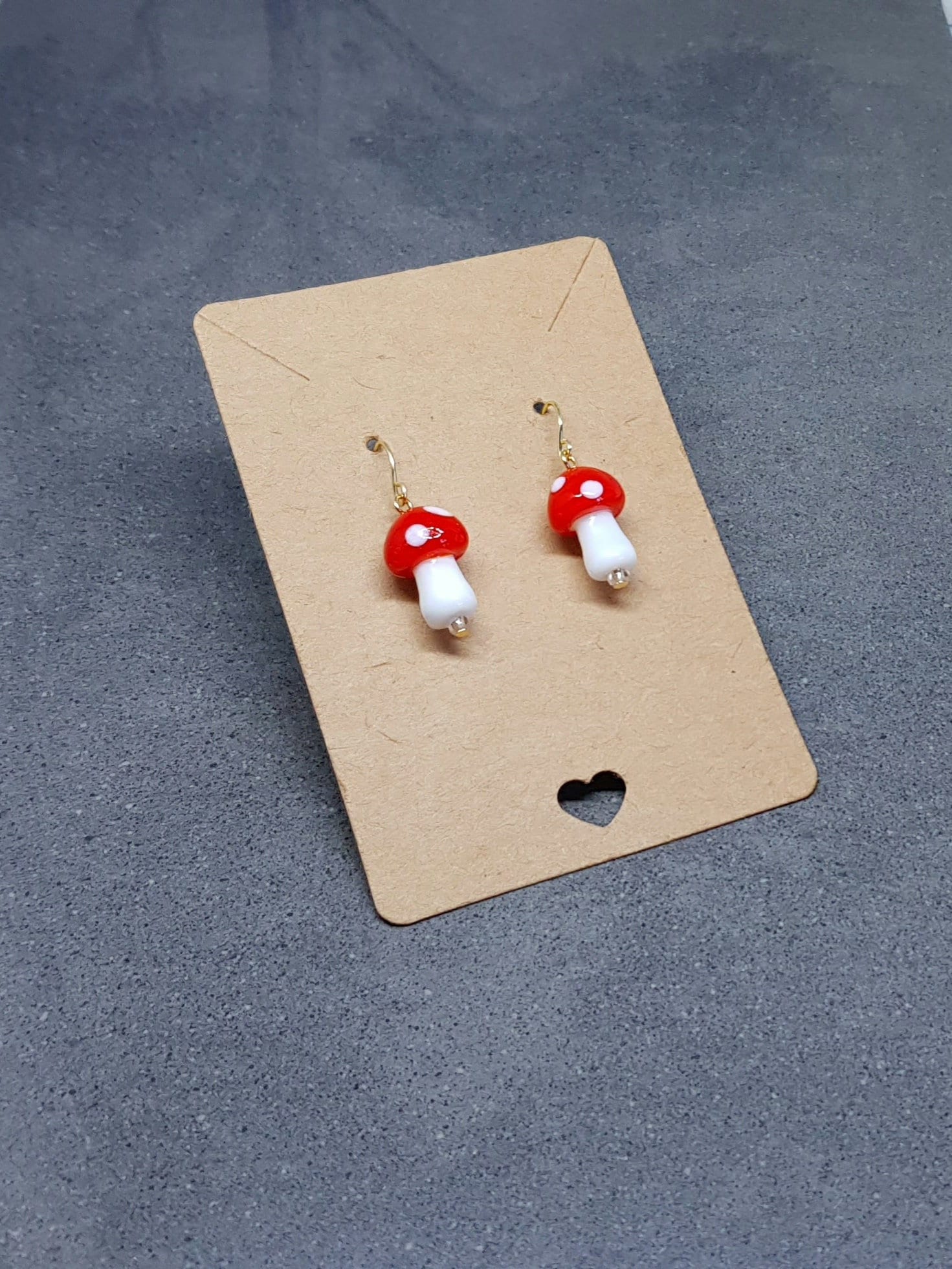 Glass Mushroom Earrings, Hypoallergenic Ear Wires, Toad Stool Earrings, Glass jewellery