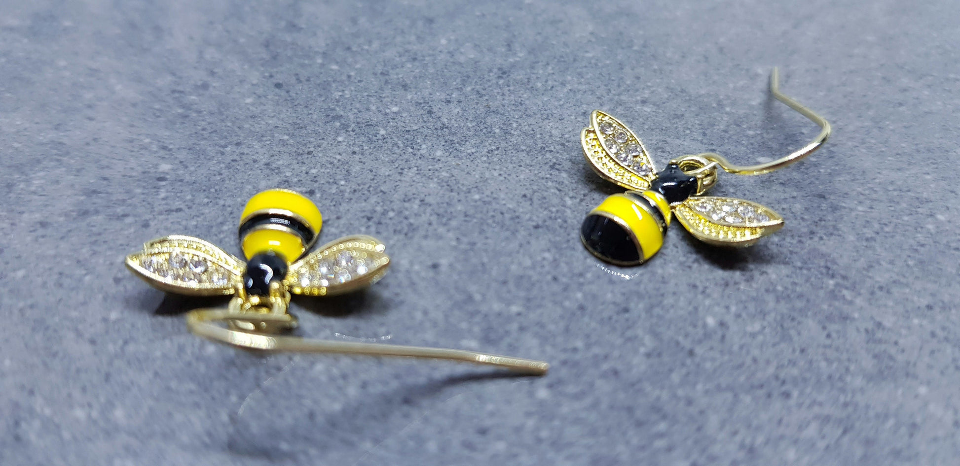 Crystal Rhinestone Bee Earrings, Hypoallergenic Ear Wires, Bumble Bee Earrings, Gold Plated Earrings, Bee Lovers Earrings, Nature Earrings