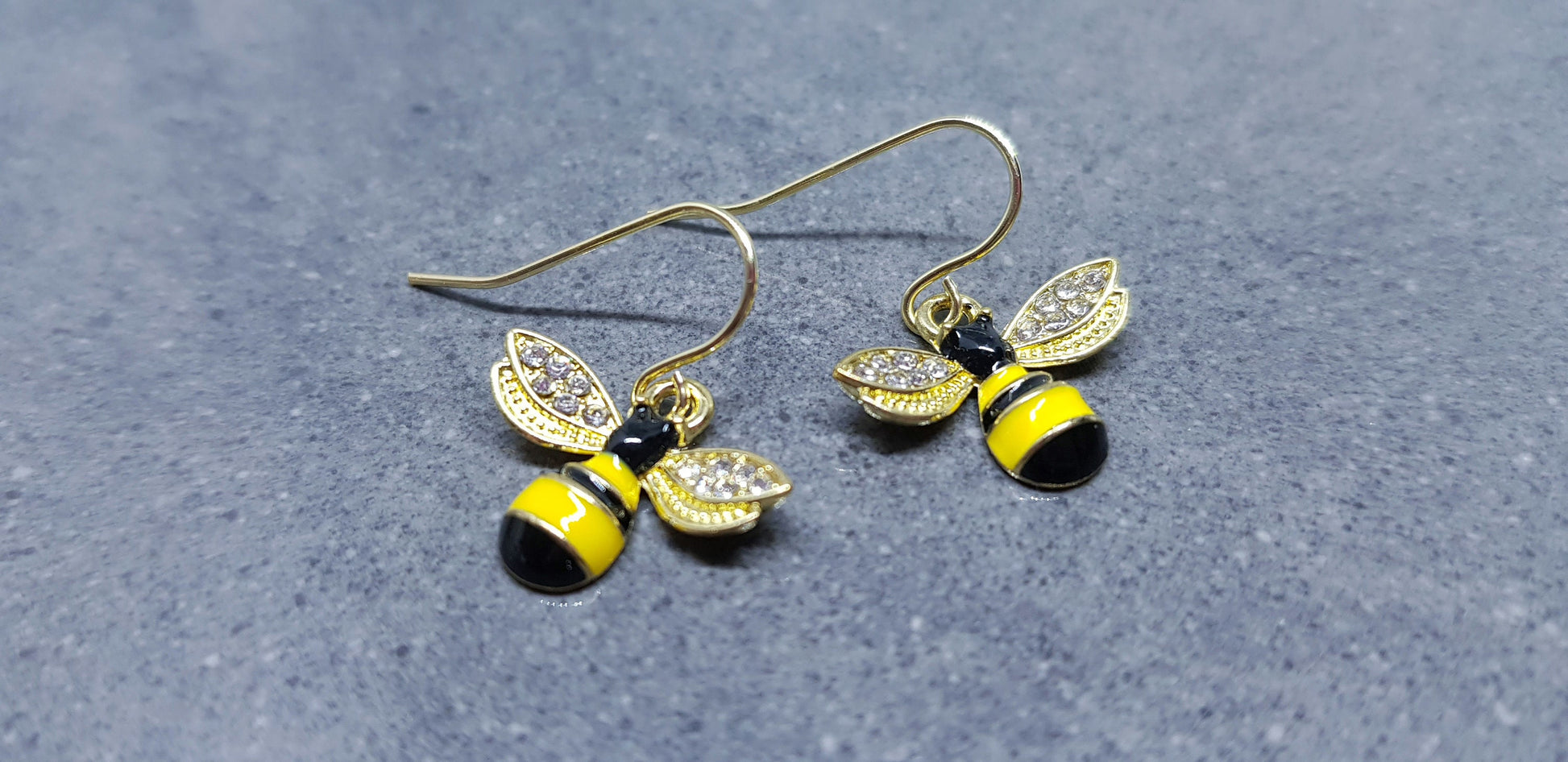Crystal Rhinestone Bee Earrings, Hypoallergenic Ear Wires, Bumble Bee Earrings, Gold Plated Earrings, Bee Lovers Earrings, Nature Earrings