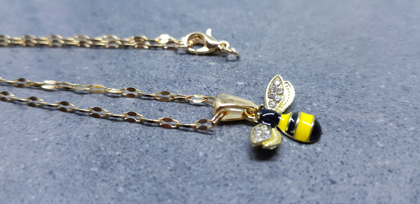 Crystal Rhinestone Bee Necklace, Bumble Bee Necklace, Minimalistic Choker, Crystal Rhinestone, Retro Choker, Insect Gifts