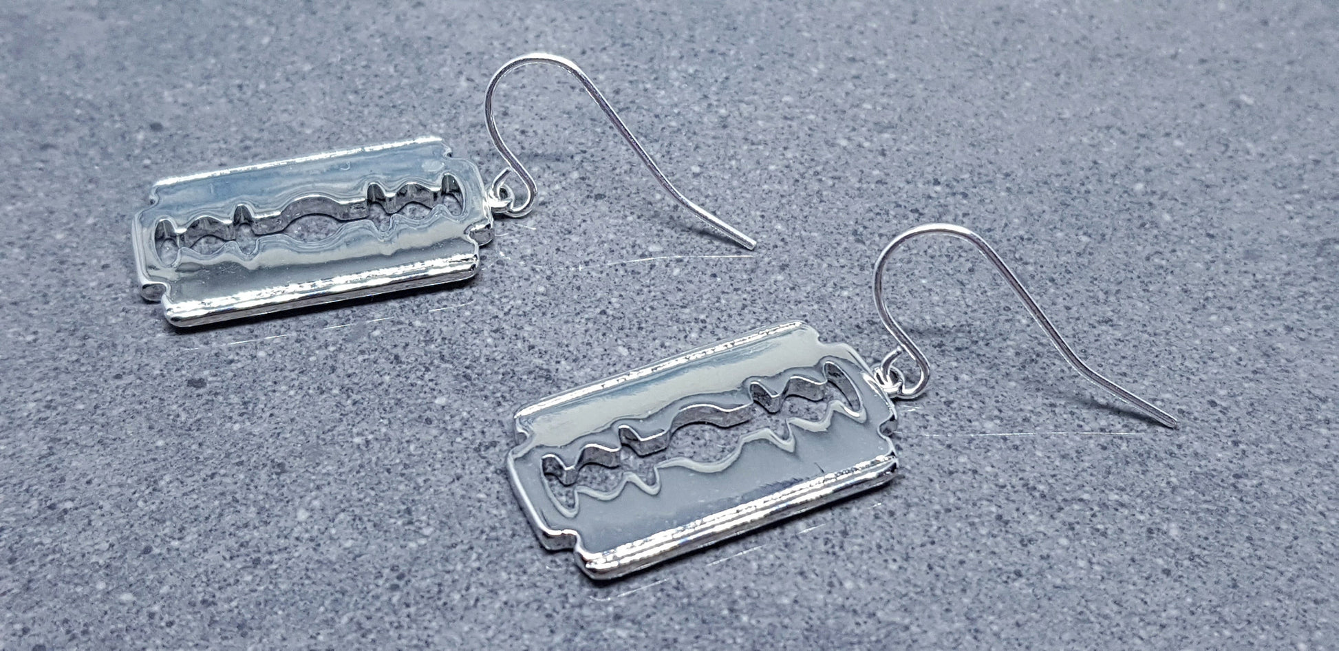 Brass Razor Blade Earrings, Gothic Jewelry, Choice of Ear Wires, Razor Blade Jewelry