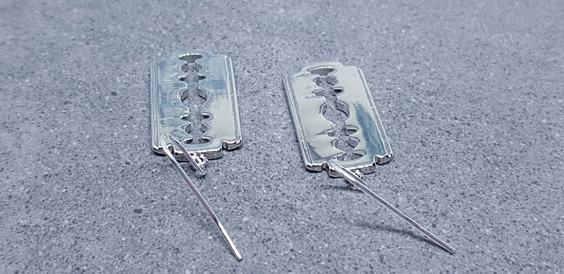 Brass Razor Blade Earrings, Gothic Jewelry, Choice of Ear Wires, Razor Blade Jewelry