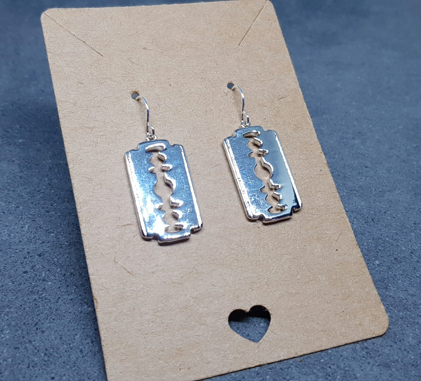 Brass Razor Blade Earrings, Gothic Jewelry, Choice of Ear Wires, Razor Blade Jewelry