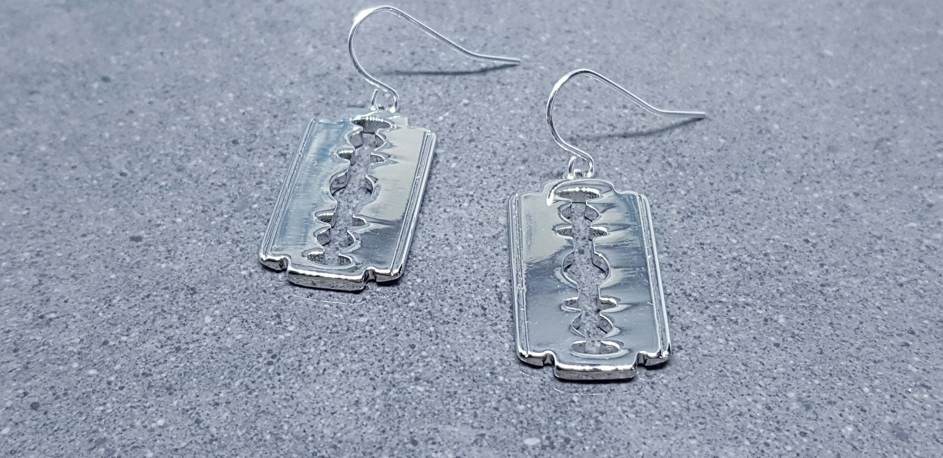 Brass Razor Blade Earrings, Gothic Jewelry, Choice of Ear Wires, Razor Blade Jewelry