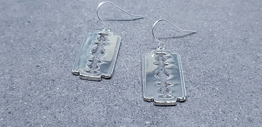 Brass Razor Blade Earrings, Gothic Jewelry, Choice of Ear Wires, Razor Blade Jewelry