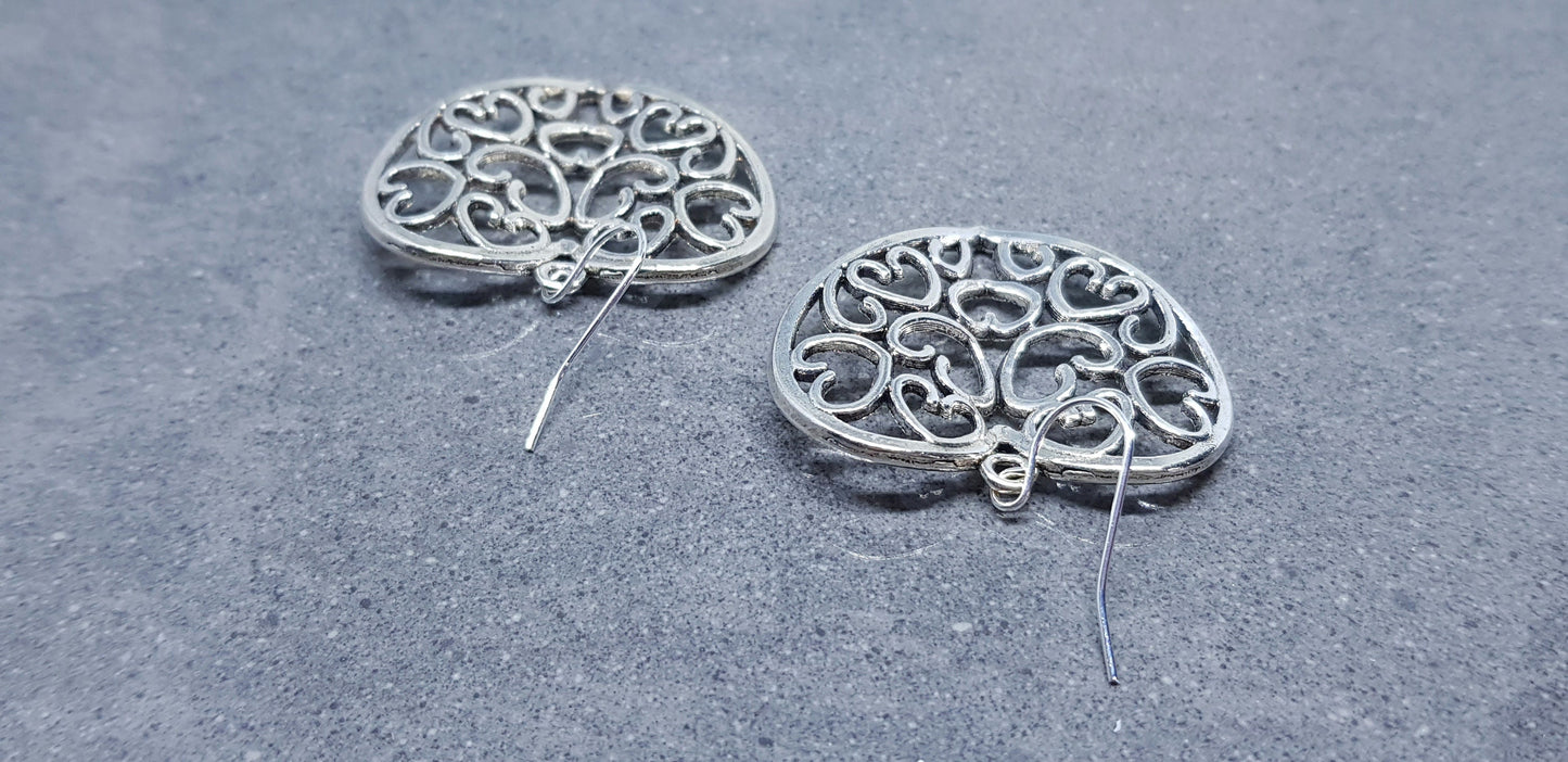 Large Heart Earrings, Filigree Heart earrings, Silver Heart Jewelry, Filigree Heart Jewelry