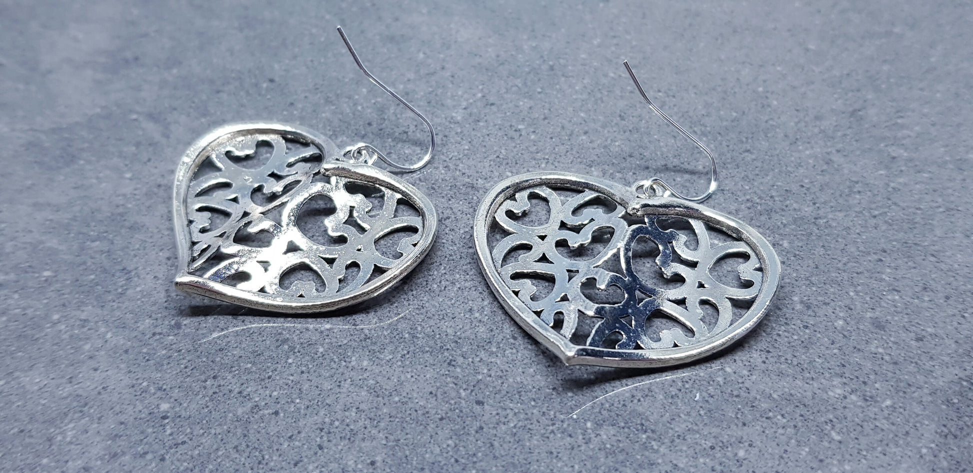 Large Heart Earrings, Filigree Heart earrings, Silver Heart Jewelry, Filigree Heart Jewelry