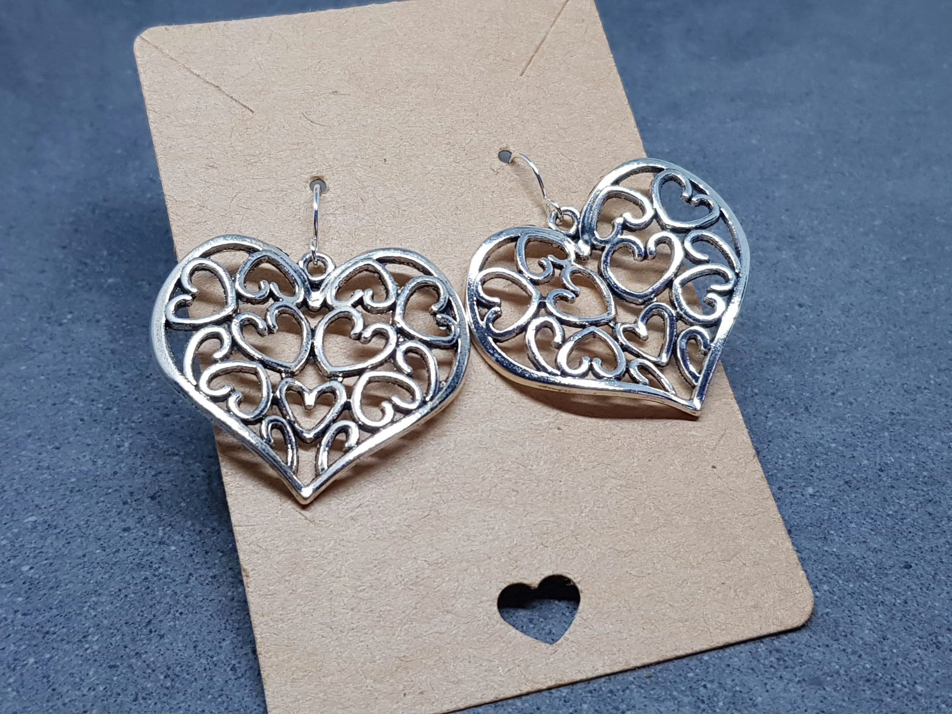 Large Heart Earrings, Filigree Heart earrings, Silver Heart Jewelry, Filigree Heart Jewelry