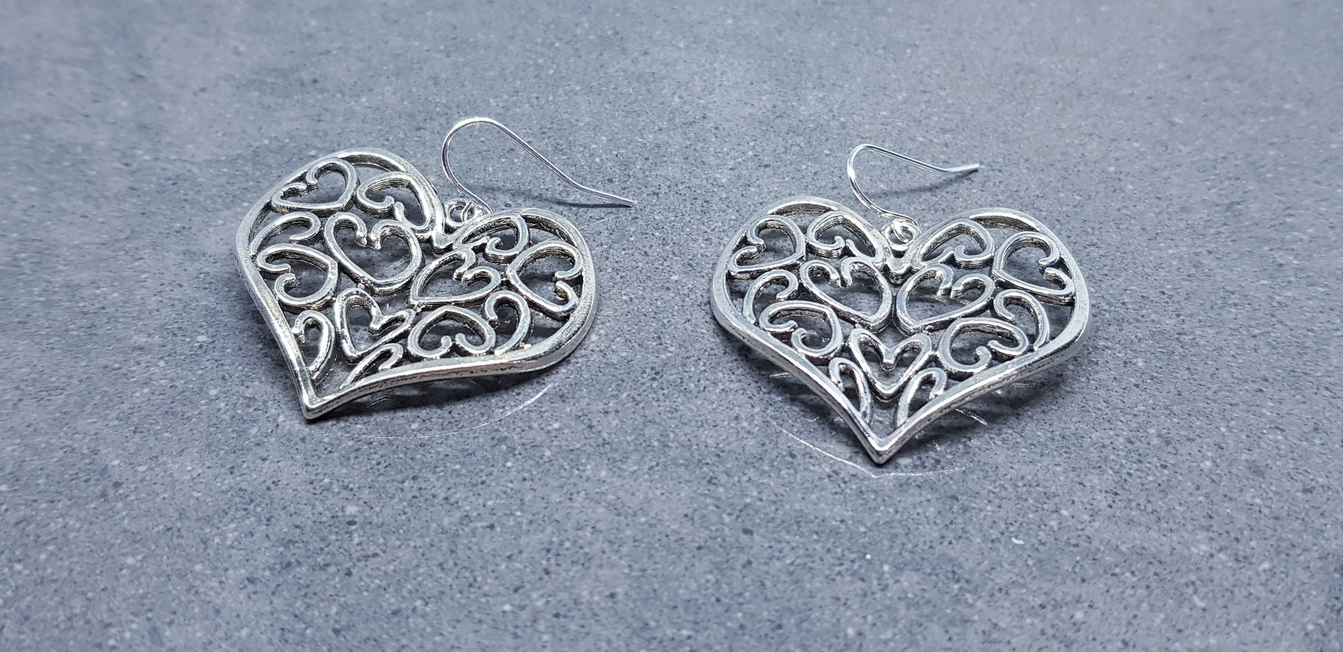 Large Heart Earrings, Filigree Heart earrings, Silver Heart Jewelry, Filigree Heart Jewelry