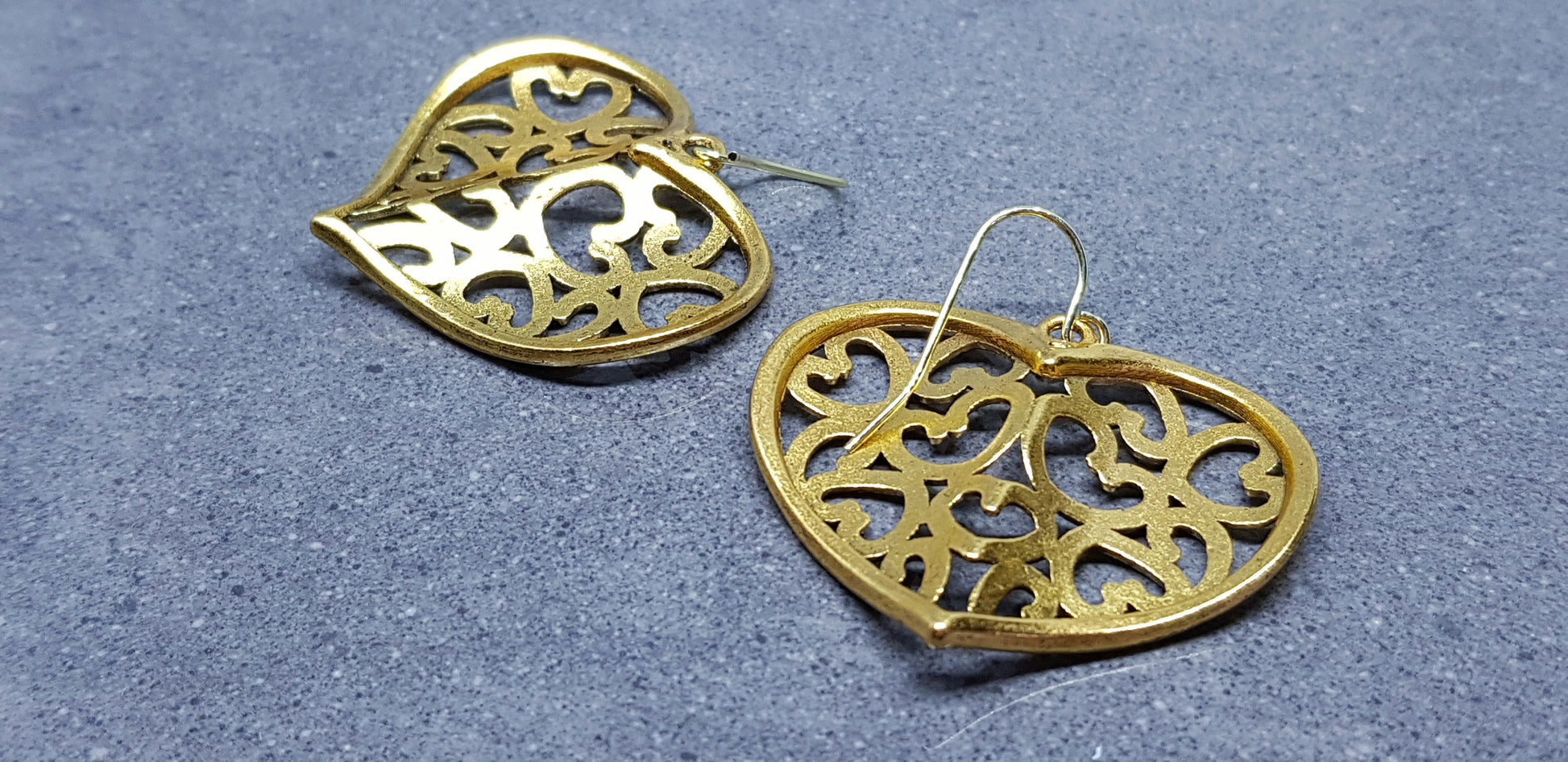 Large Heart Earrings, Filigree Heart earrings, Gold Heart Jewelry, Filigree Heart Jewelry
