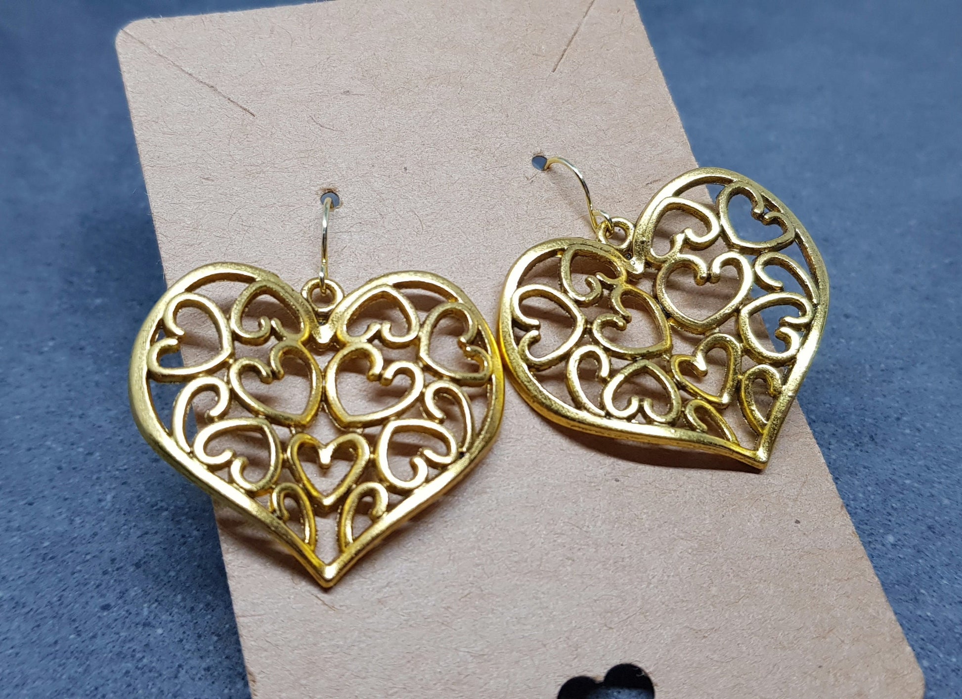 Large Heart Earrings, Filigree Heart earrings, Gold Heart Jewelry, Filigree Heart Jewelry