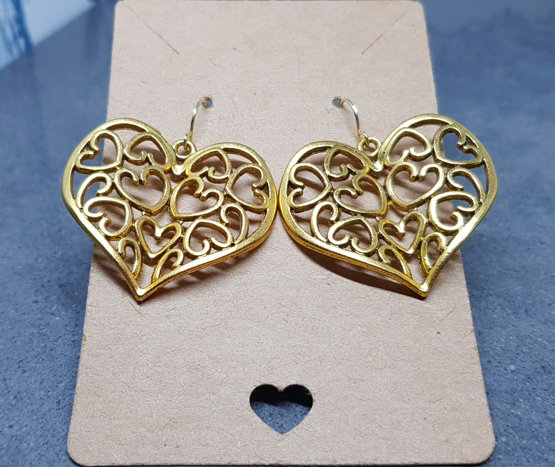 Large Heart Earrings, Filigree Heart earrings, Gold Heart Jewelry, Filigree Heart Jewelry