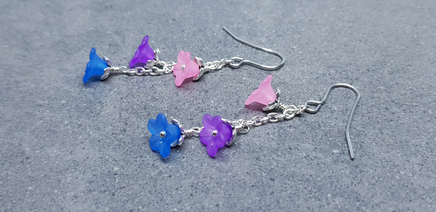 Bisexual Flower Earrings, Hypoallergenic Ear Wires, Rainbow Jewelry, Flower Earrings