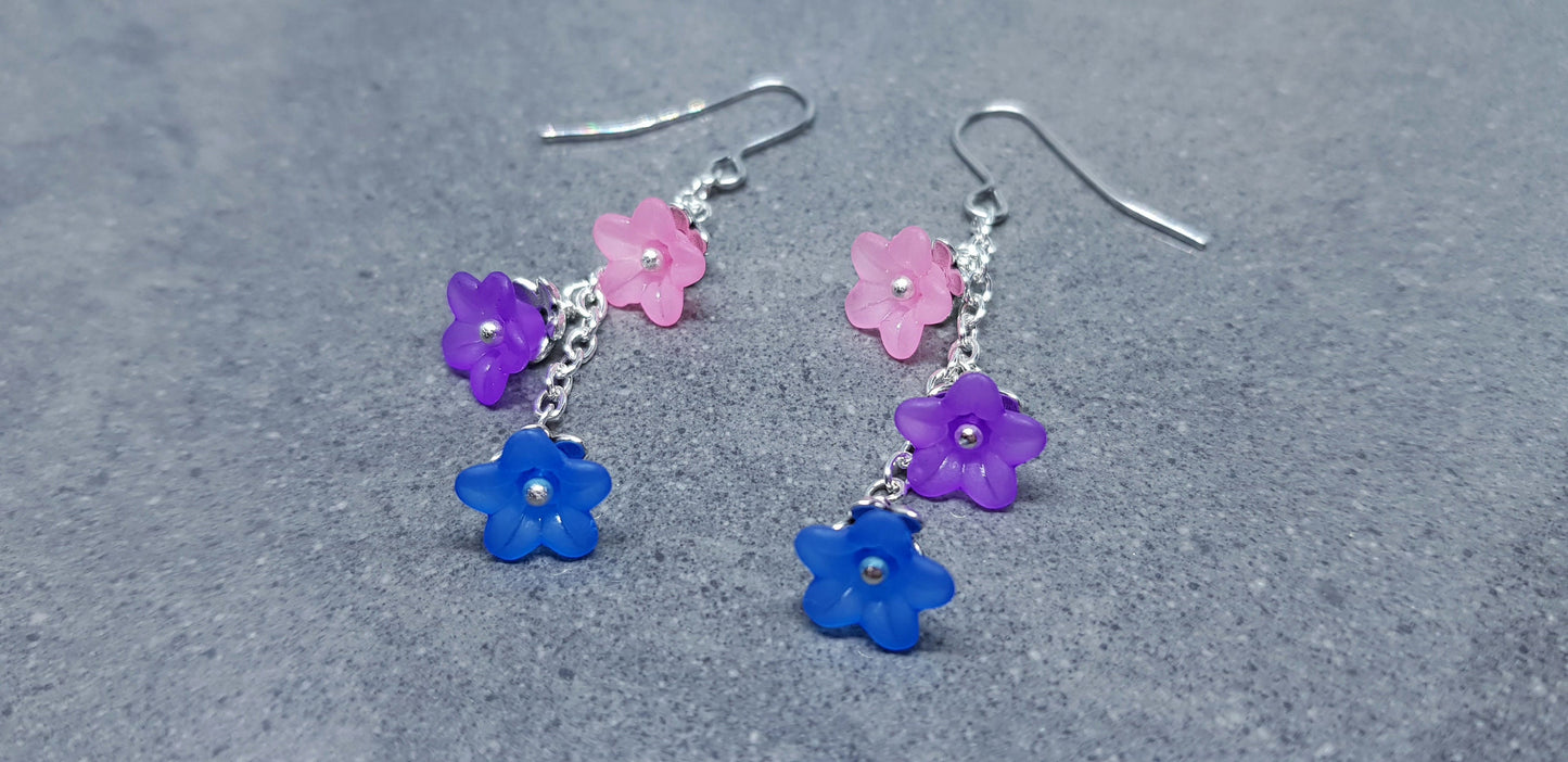 Bisexual Flower Earrings, Hypoallergenic Ear Wires, Rainbow Jewelry, Flower Earrings
