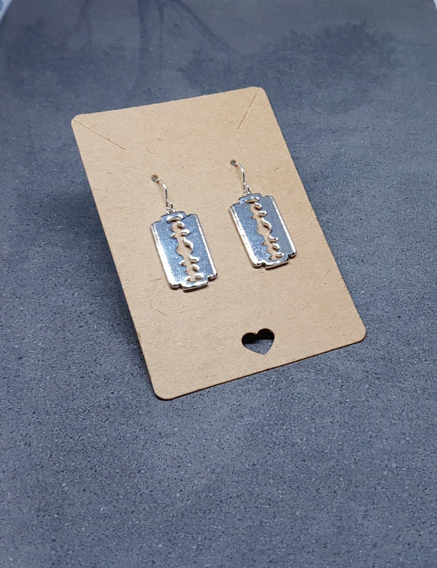 Brass Razor Blade Earrings, Gothic Jewelry, Choice of Ear Wires, Razor Blade Jewelry