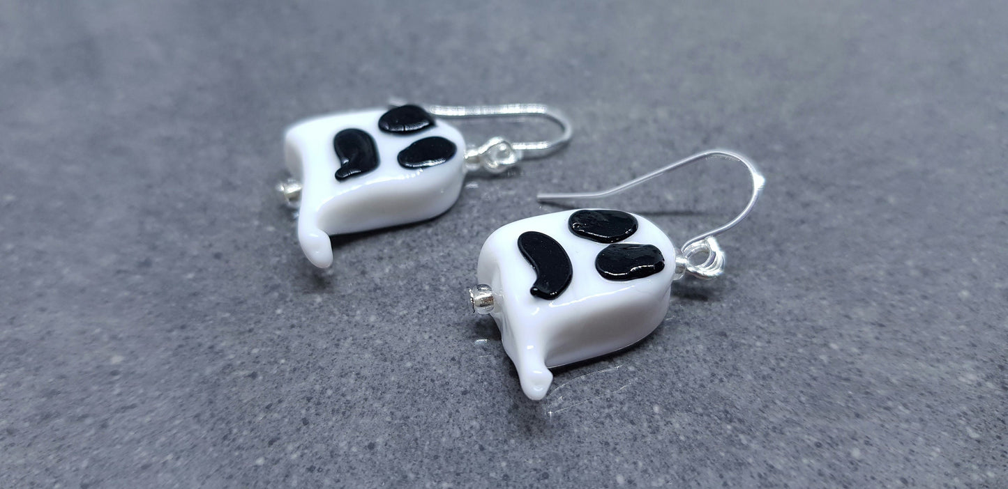 Glass Ghost Earrings, Hypoallergenic Ear Wires, Autumn Fall Earrings, Halloween Earrings, Halloween Party, Hallows Eve