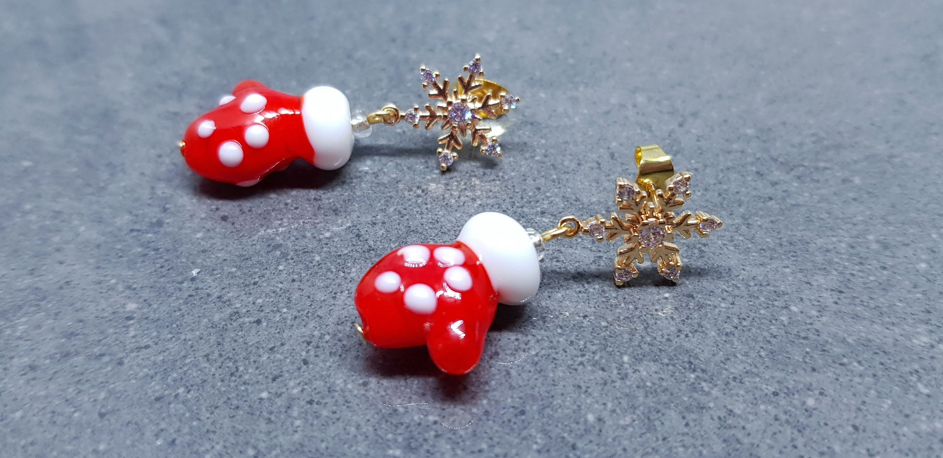 Glass Santa's Mitten Earrings, Snowflake Earrings, Cubic Zirconia Nickel Free Studs, Christmas Jewellery, Festive Earrings