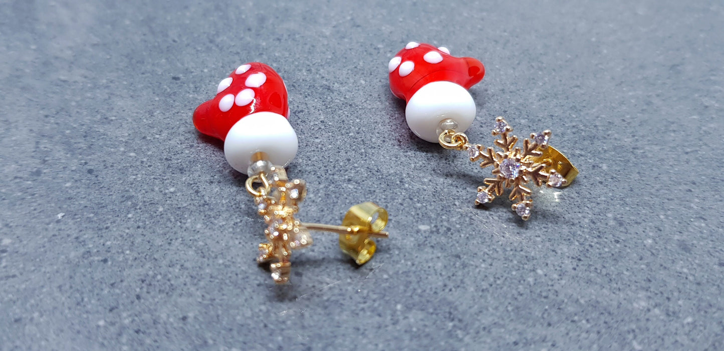 Glass Santa's Mitten Earrings, Snowflake Earrings, Cubic Zirconia Nickel Free Studs, Christmas Jewellery, Festive Earrings
