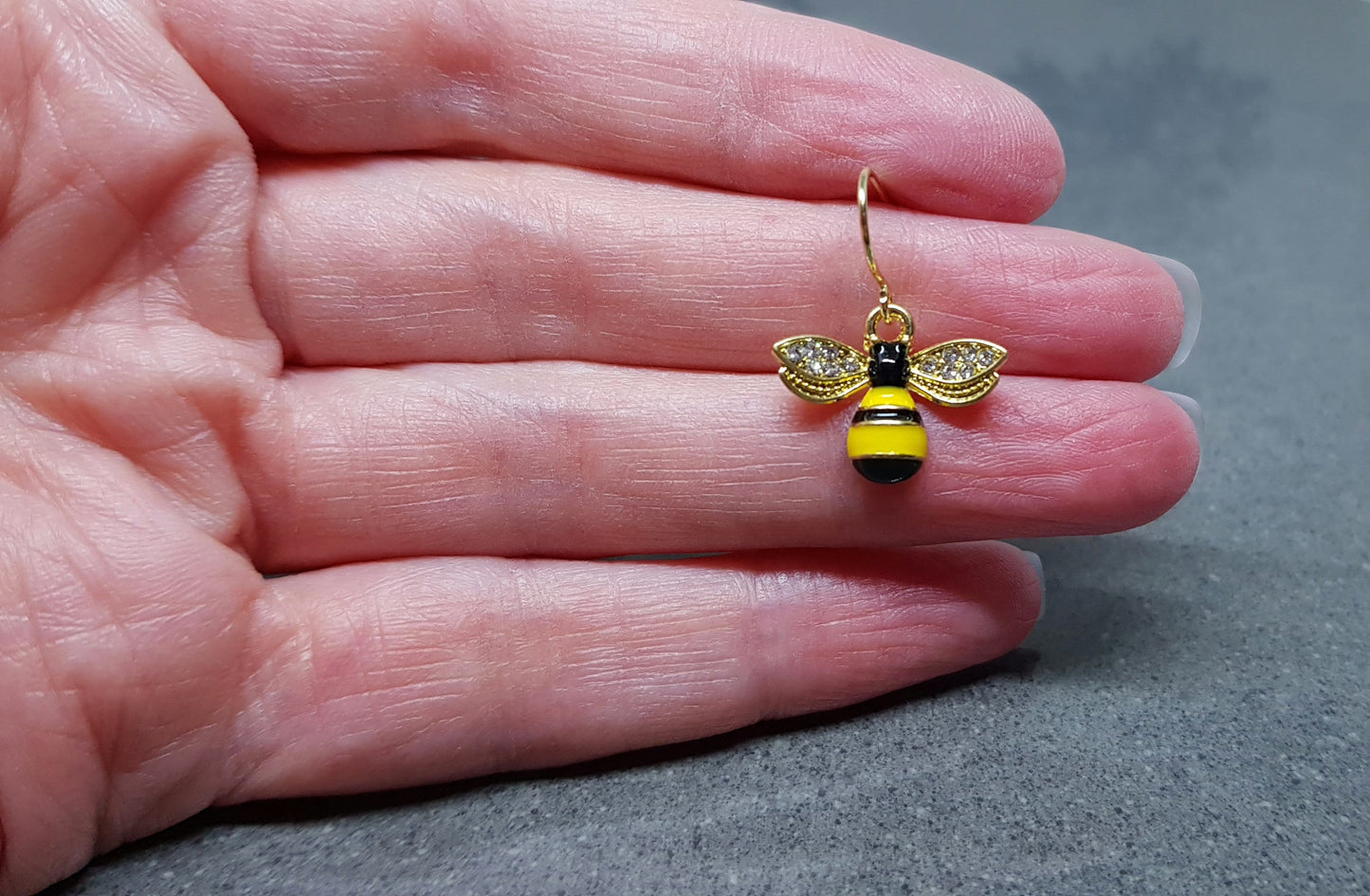 Crystal Rhinestone Bee Earrings, Hypoallergenic Ear Wires, Bumble Bee Earrings, Gold Plated Earrings, Bee Lovers Earrings, Nature Earrings