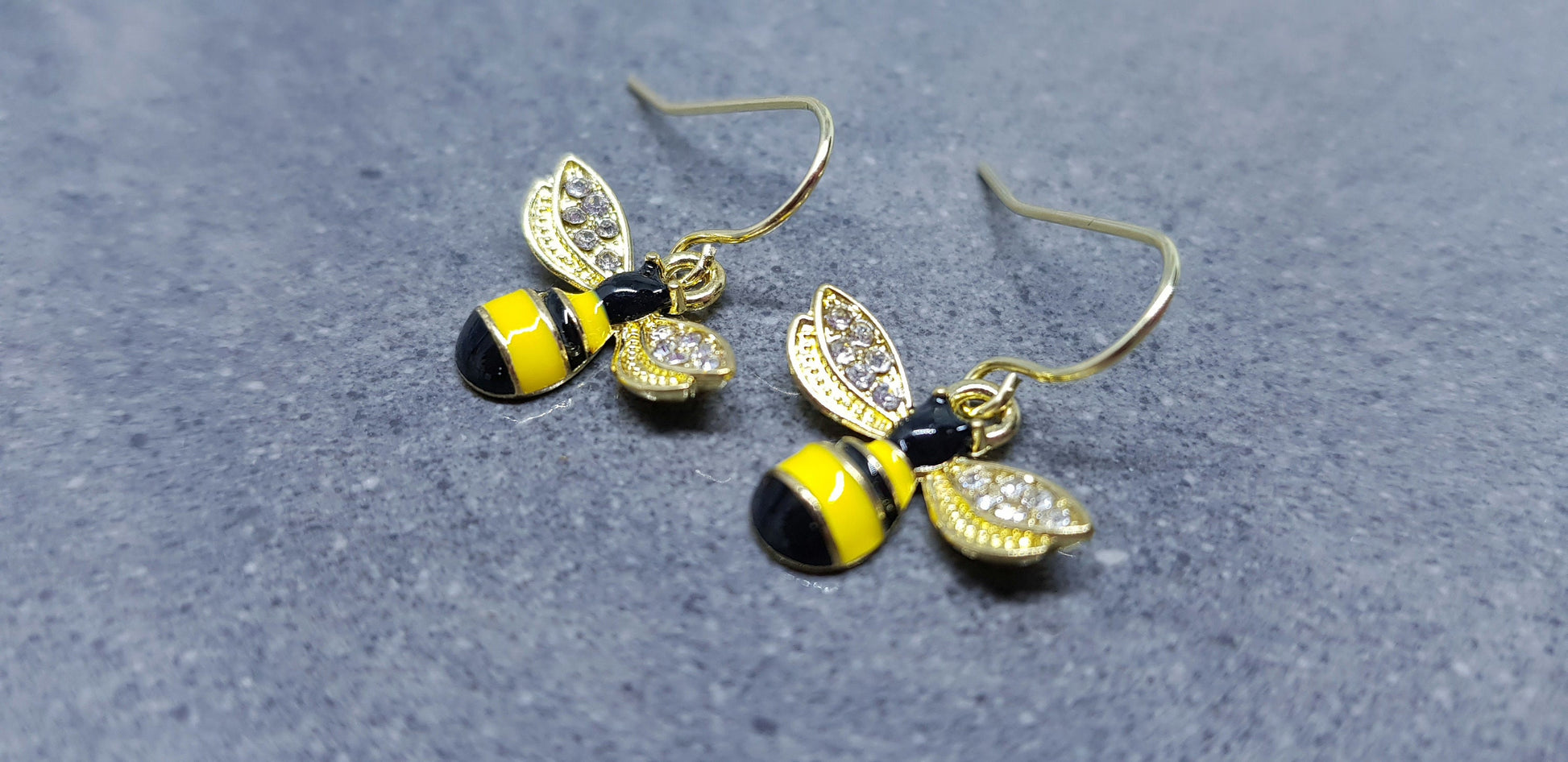 Crystal Rhinestone Bee Earrings, Hypoallergenic Ear Wires, Bumble Bee Earrings, Gold Plated Earrings, Bee Lovers Earrings, Nature Earrings
