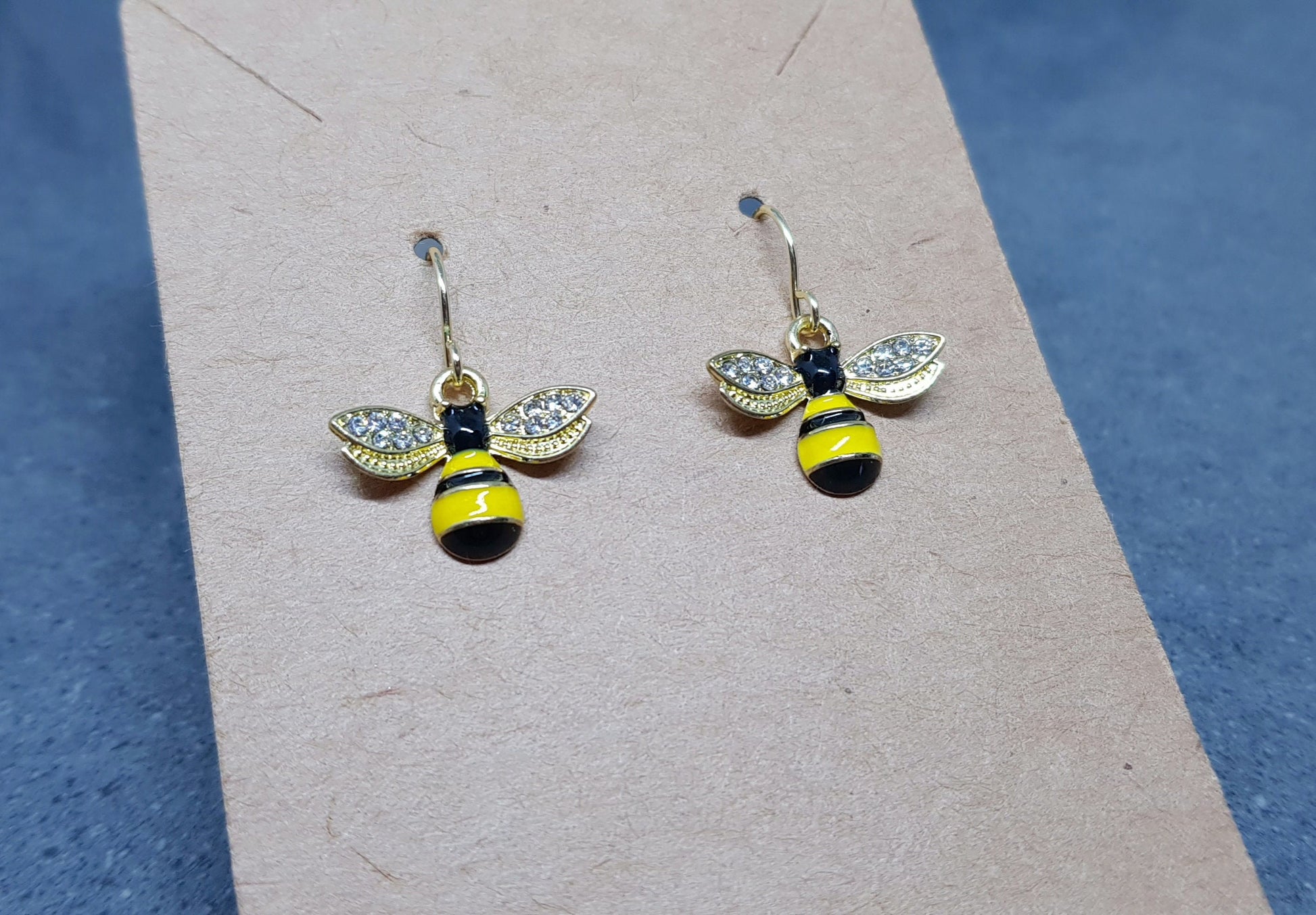 Crystal Rhinestone Bee Earrings, Hypoallergenic Ear Wires, Bumble Bee Earrings, Gold Plated Earrings, Bee Lovers Earrings, Nature Earrings