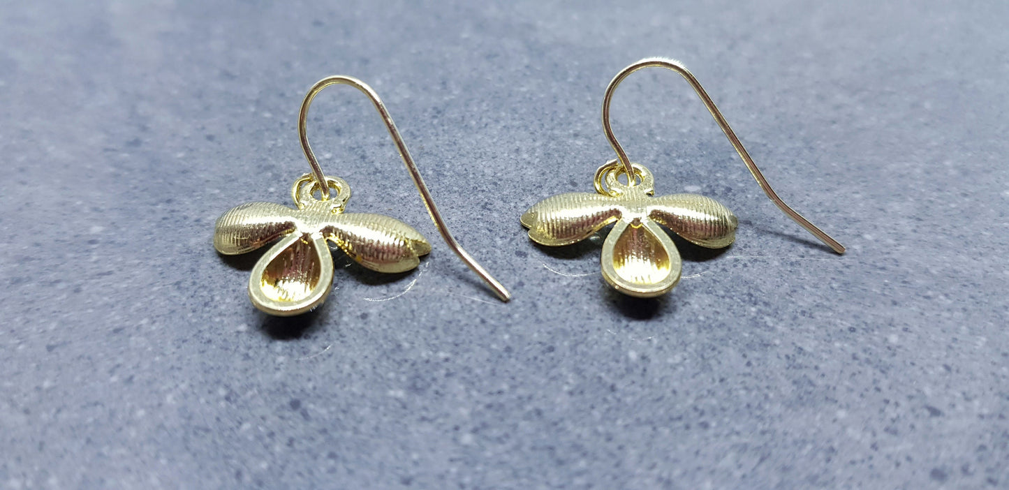 Crystal Rhinestone Bee Earrings, Hypoallergenic Ear Wires, Bumble Bee Earrings, Gold Plated Earrings, Bee Lovers Earrings, Nature Earrings
