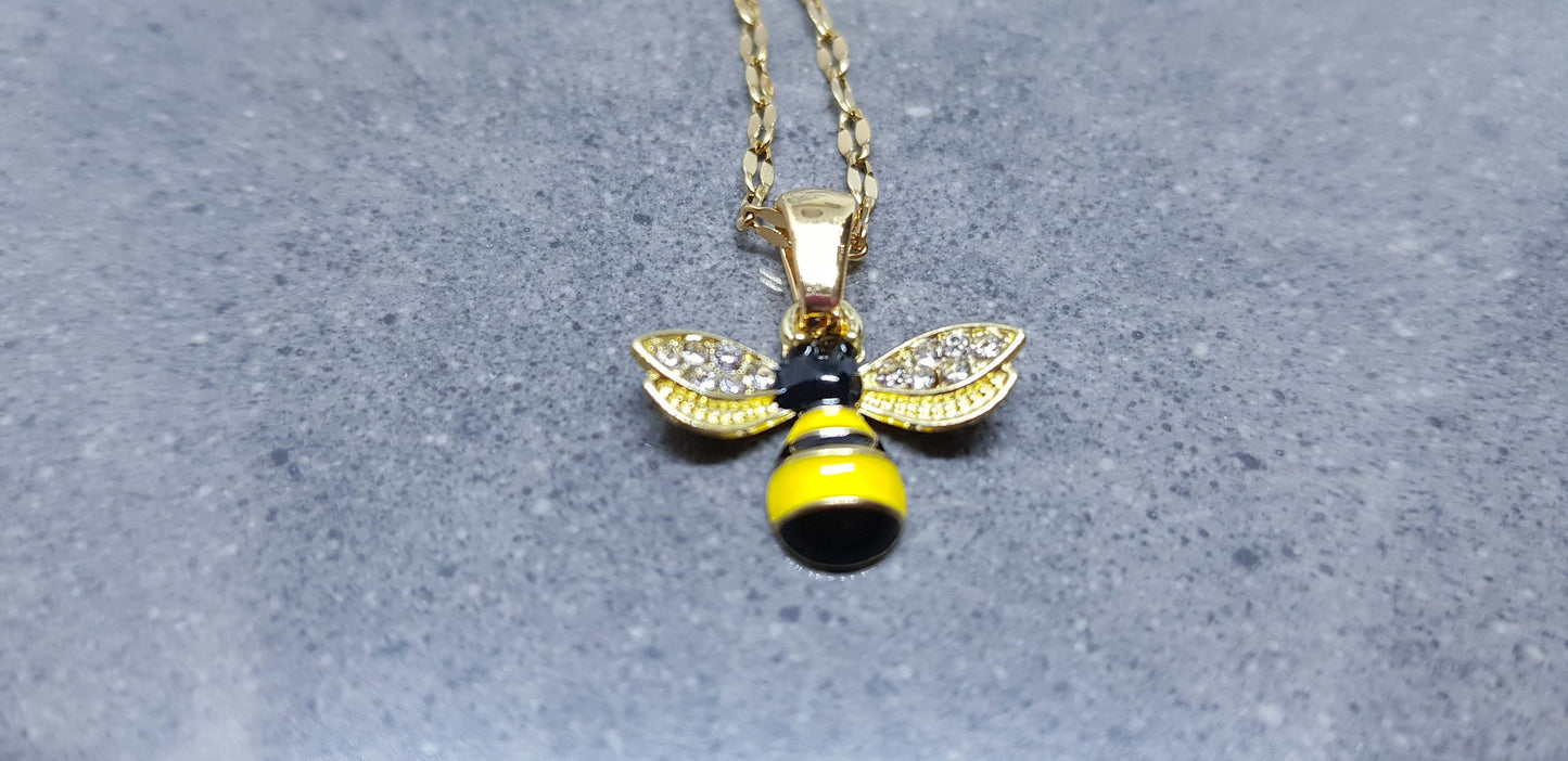 Crystal Rhinestone Bee Necklace, Bumble Bee Necklace, Minimalistic Choker, Crystal Rhinestone, Retro Choker, Insect Gifts