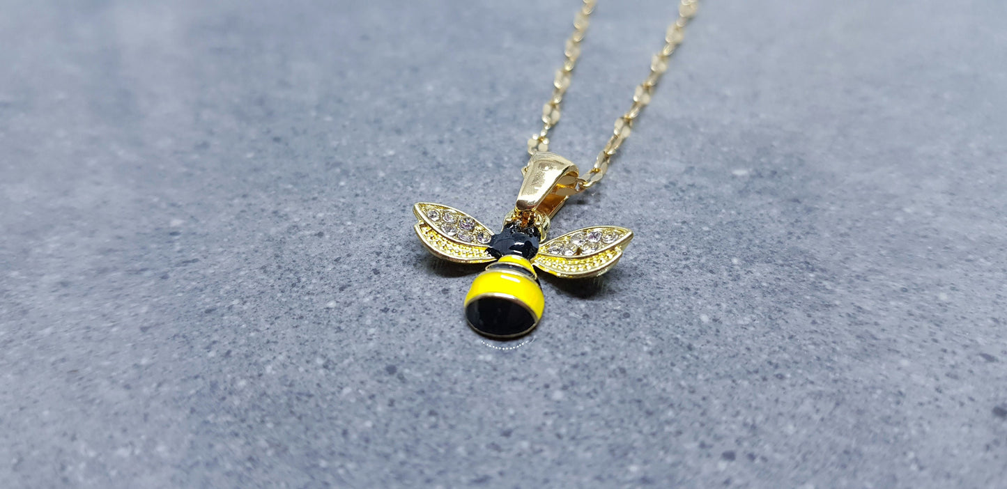 Crystal Rhinestone Bee Necklace, Bumble Bee Necklace, Minimalistic Choker, Crystal Rhinestone, Retro Choker, Insect Gifts