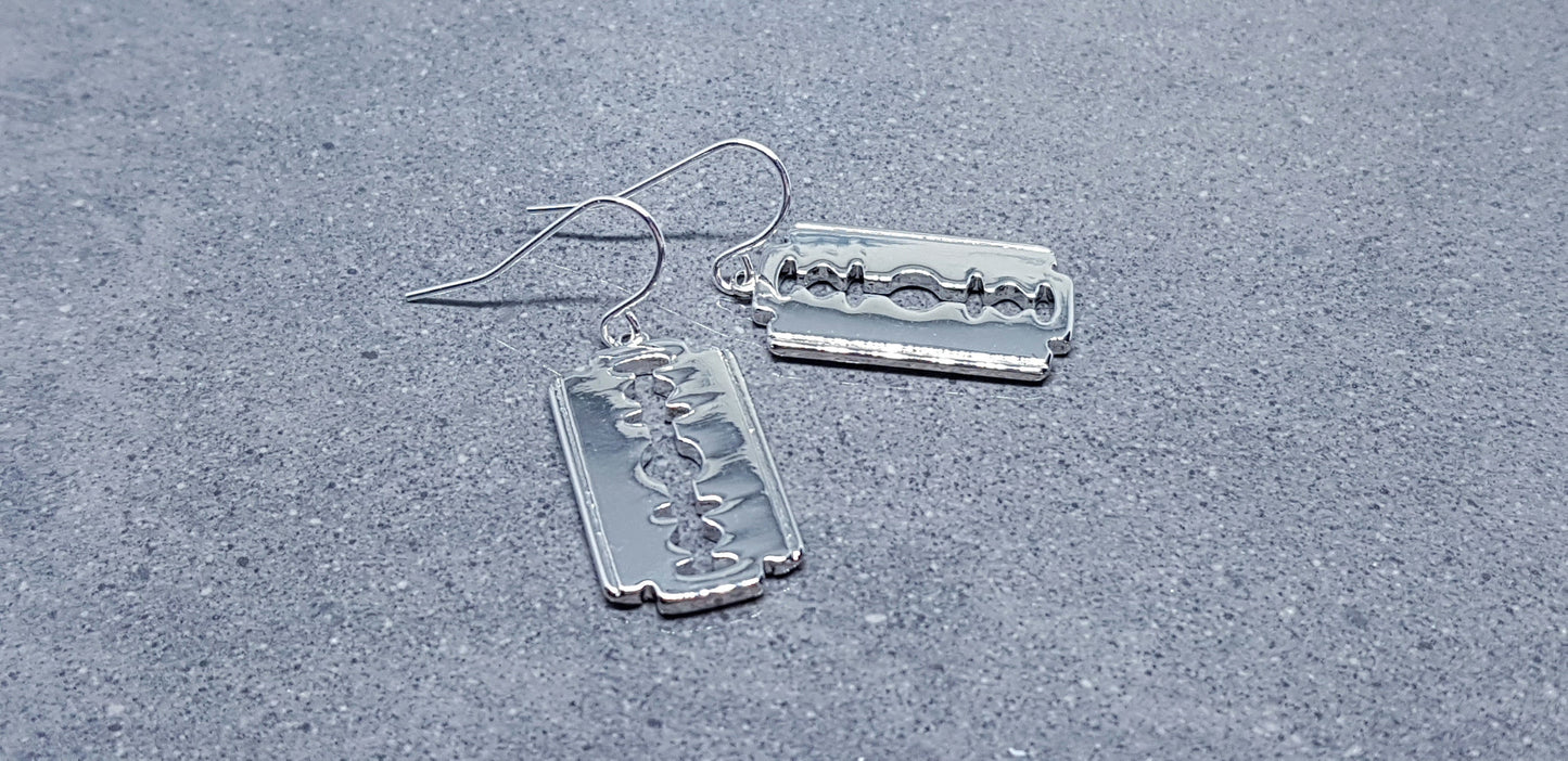 Brass Razor Blade Earrings, Gothic Jewelry, Choice of Ear Wires, Razor Blade Jewelry