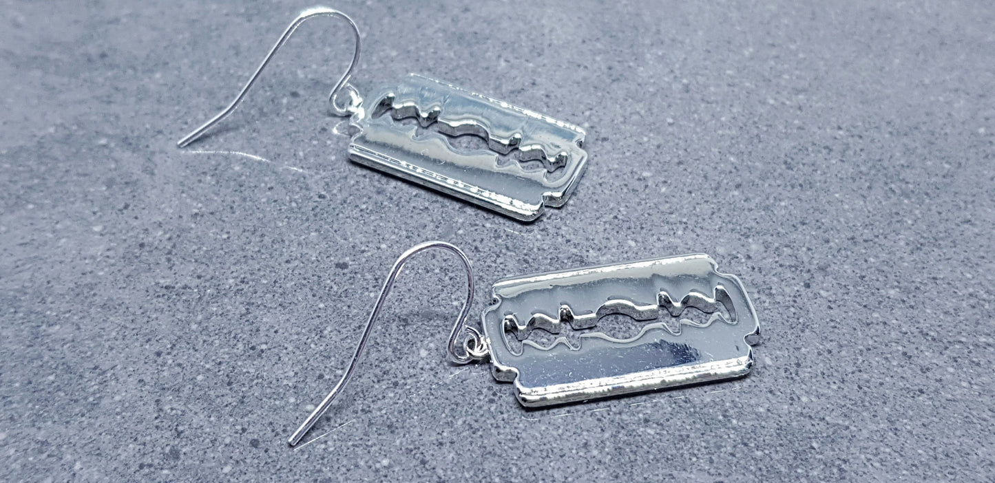 Brass Razor Blade Earrings, Gothic Jewelry, Choice of Ear Wires, Razor Blade Jewelry