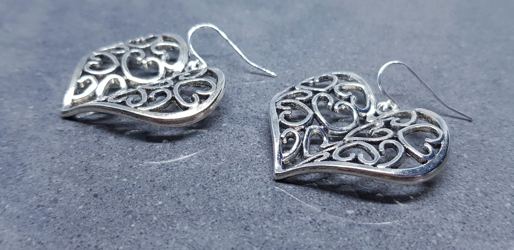 Large Heart Earrings, Filigree Heart earrings, Silver Heart Jewelry, Filigree Heart Jewelry