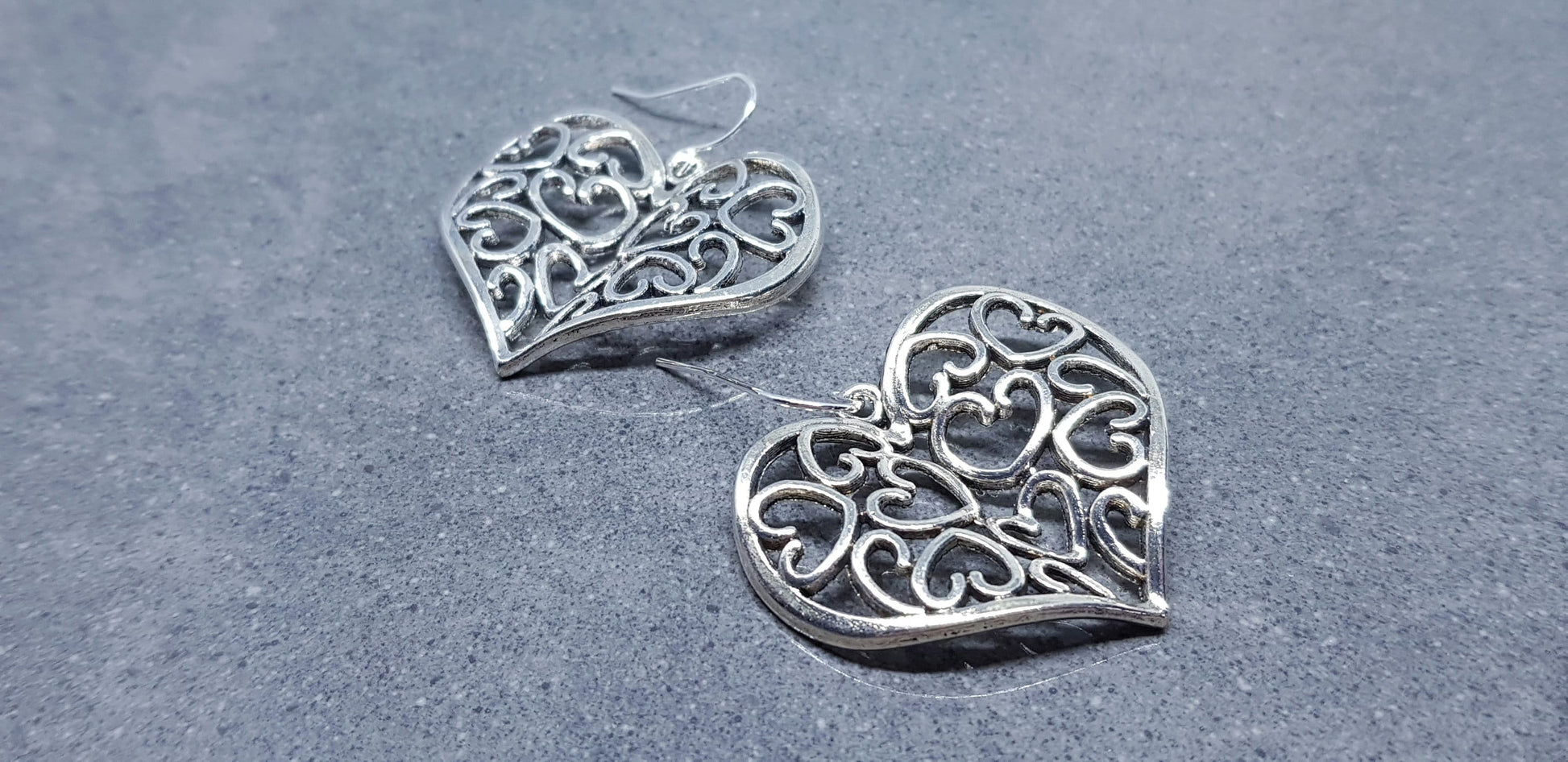 Large Heart Earrings, Filigree Heart earrings, Silver Heart Jewelry, Filigree Heart Jewelry