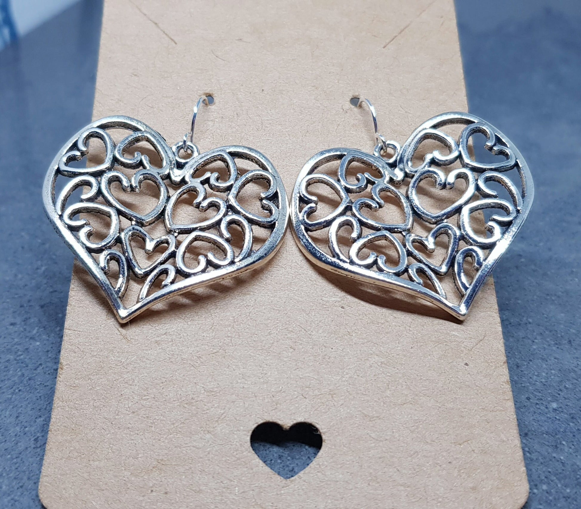 Large Heart Earrings, Filigree Heart earrings, Silver Heart Jewelry, Filigree Heart Jewelry