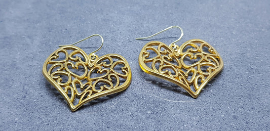 Large Heart Earrings, Filigree Heart earrings, Gold Heart Jewelry, Filigree Heart Jewelry