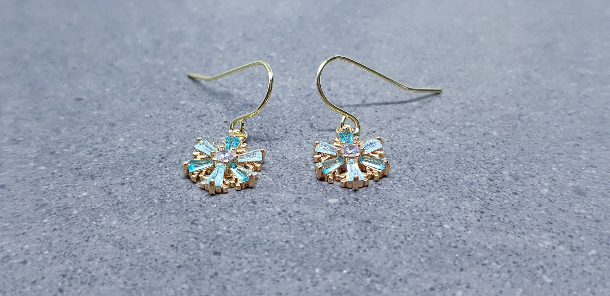 Turquoise Cubic zirconia Snowflakes Earrings, real 18k gold plated Earrings, Christmas Earrings, Brass Earrings, Festive Earrings