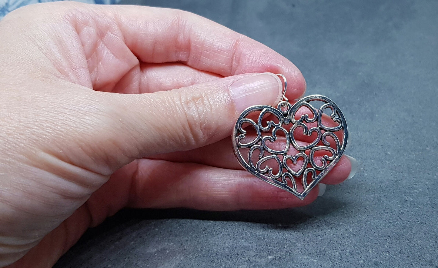 Large Heart Earrings, Filigree Heart earrings, Silver Heart Jewelry, Filigree Heart Jewelry