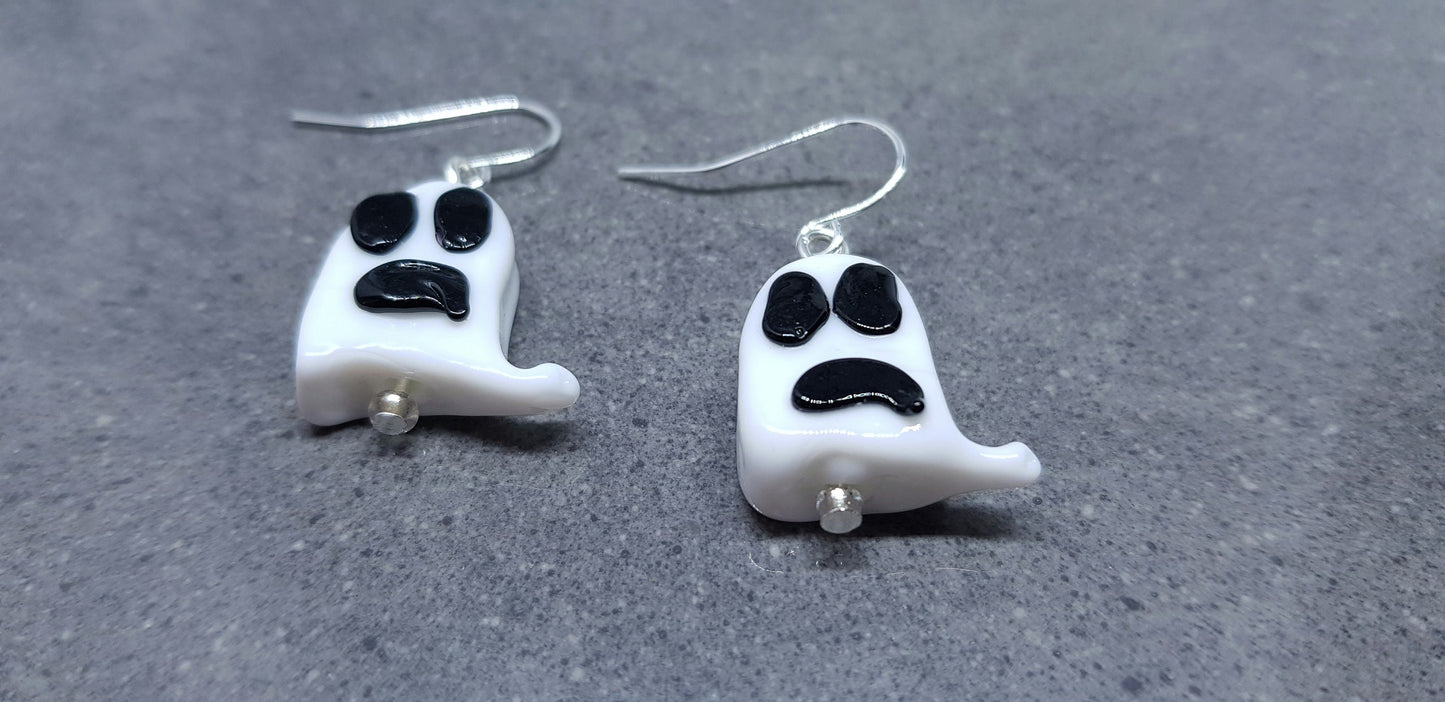 Glass Ghost Earrings, Hypoallergenic Ear Wires, Autumn Fall Earrings, Halloween Earrings, Halloween Party, Hallows Eve