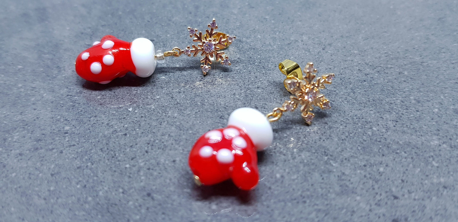 Glass Santa's Mitten Earrings, Snowflake Earrings, Cubic Zirconia Nickel Free Studs, Christmas Jewellery, Festive Earrings
